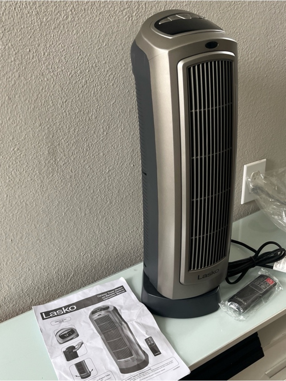 Lasko Tower Fan in Silver and Black